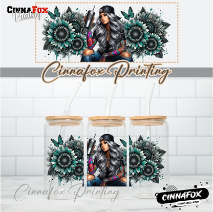 Badass Lady 26 Glass Cup With Lid & Straw