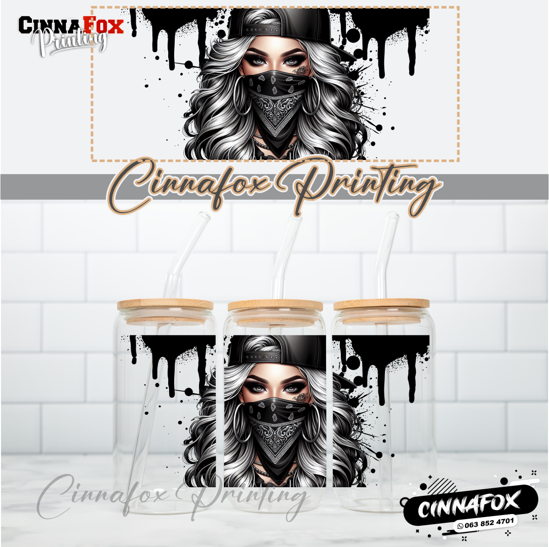 Badass Lady 27 Glass Cup With Lid & Straw