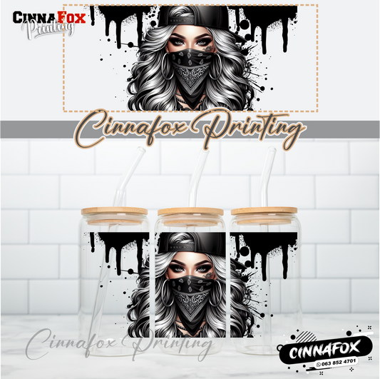 Badass Lady 27 Glass Cup With Lid & Straw