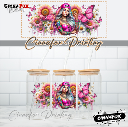 Badass Lady 28 Glass Cup With Lid & Straw