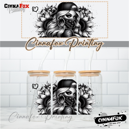 Badass Lady 29 Glass Cup With Lid & Straw