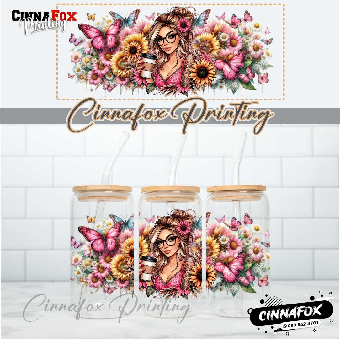 Badass Lady 30 Glass Cup With Lid & Straw