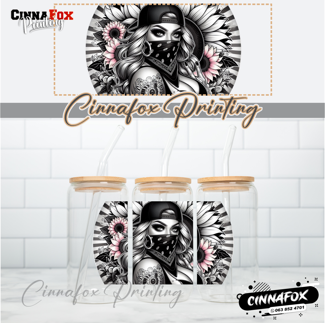 Badass Lady 31 Glass Cup With Lid & Straw