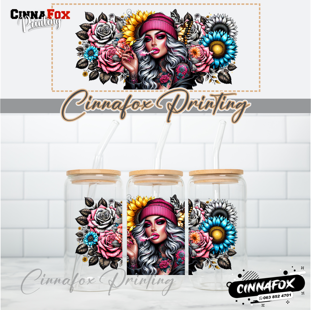 Badass Lady 32 Glass Cup With Lid & Straw