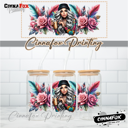 Badass Lady 33 Glass Cup With Lid & Straw