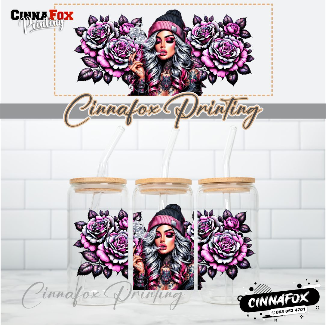 Badass Lady 34 Glass Cup With Lid & Straw (Copy)