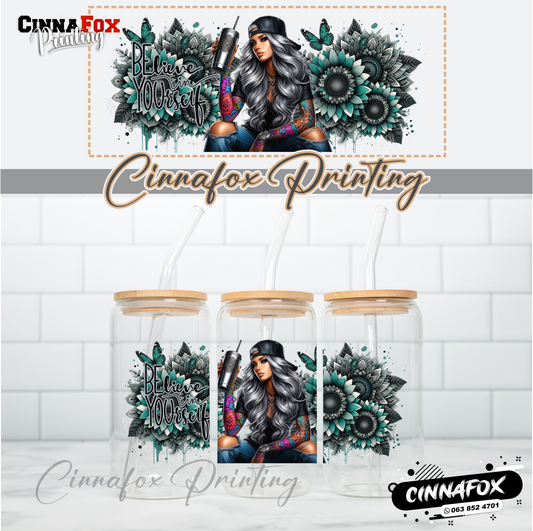 Believe In Yourself Glass Cup With Lid & Straw