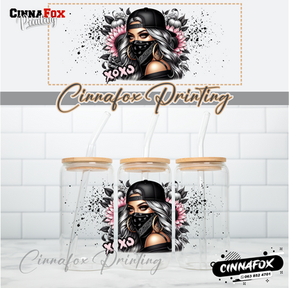 Badass Lady XOXO Glass Cup With Lid & Straw