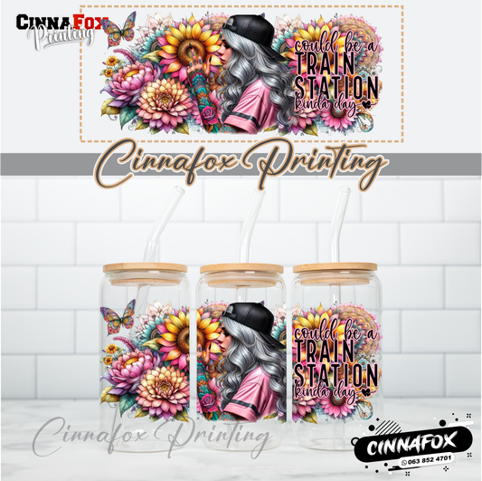 Could Be A Train Station Kinda Day - YellowStone Glass Cup With Lid & Straw