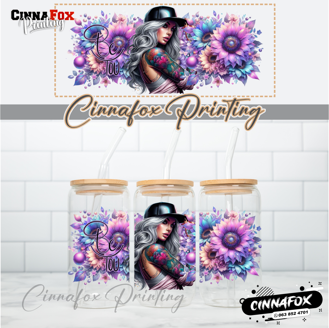 Be You Glass Cup With Lid & Straw