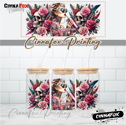 Don't Wish For It - Work For It Glass Cup With Lid & Straw