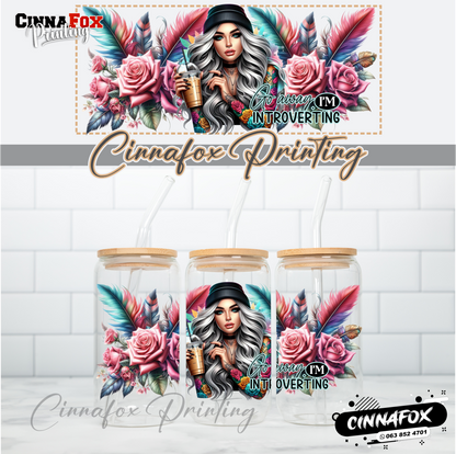 Go Away I'm Introverting Glass Cup With Lid & Straw