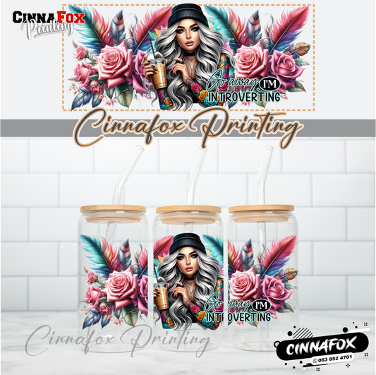 Go Away I'm Introverting Glass Cup With Lid & Straw