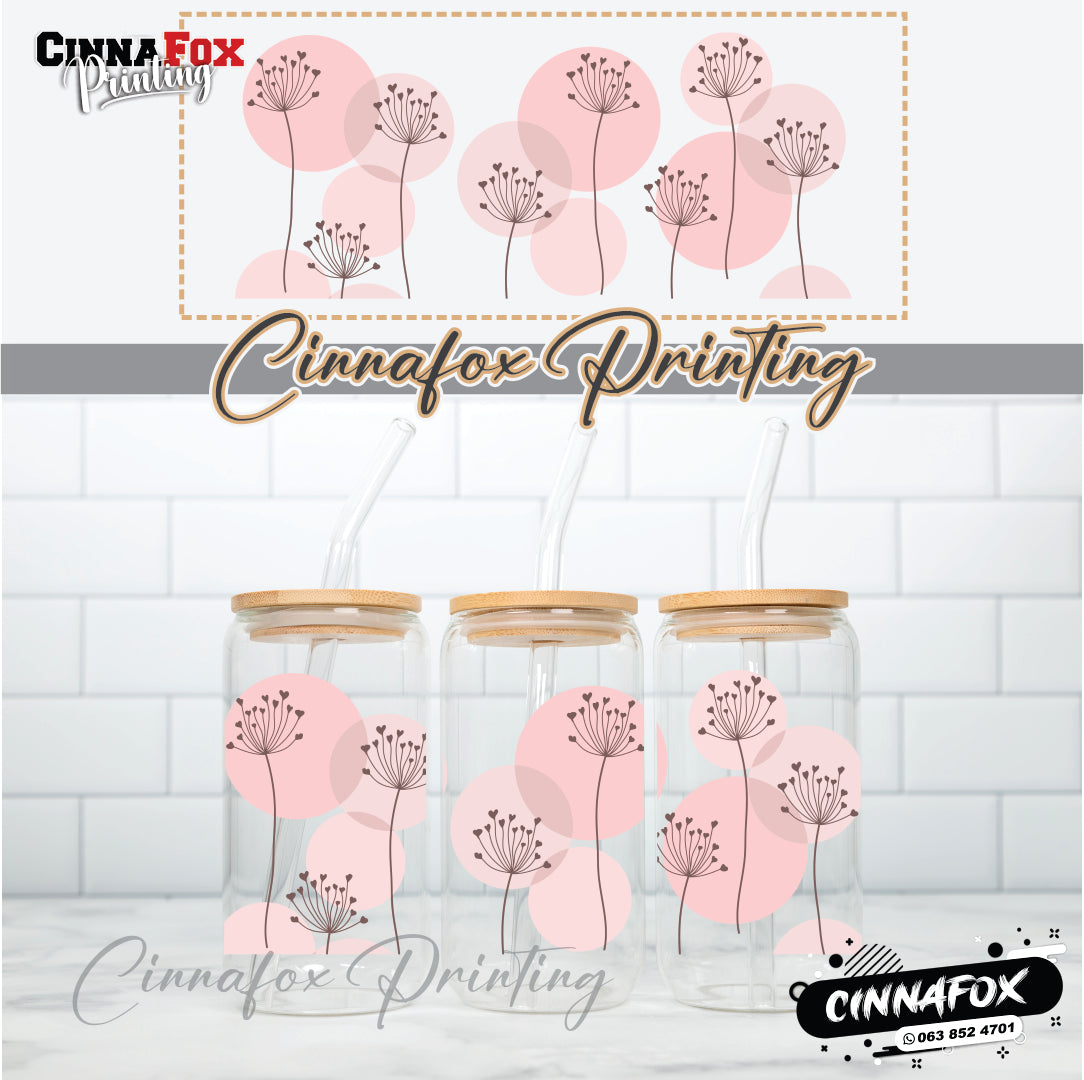 Floral 01 Glass Cup With Lid & Straw