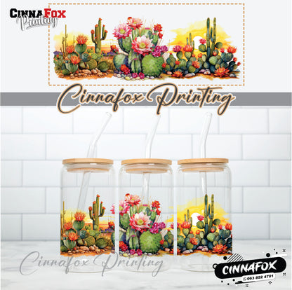 Cactus Glass Cup With Lid & Straw