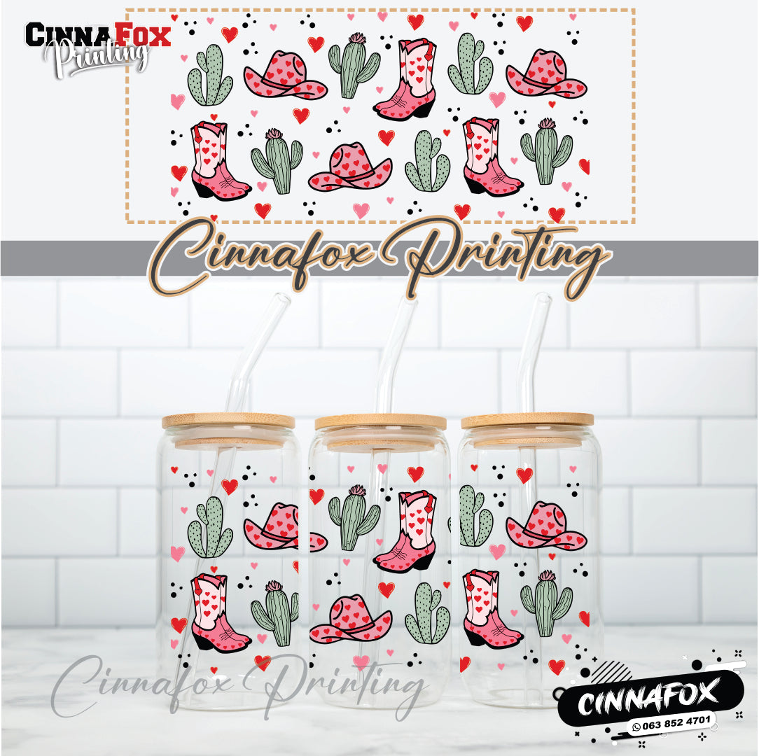 Cowgirl Glass Cup With Lid & Straw