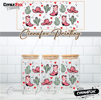 Cowgirl Glass Cup With Lid & Straw