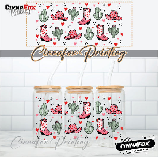 Cowgirl Glass Cup With Lid & Straw