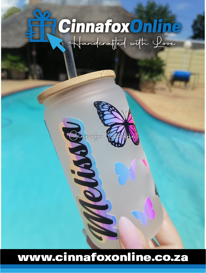 Custom Name - Frosted Glass Cup With Lid & Straw