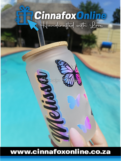 Custom Name - Frosted Glass Cup With Lid & Straw