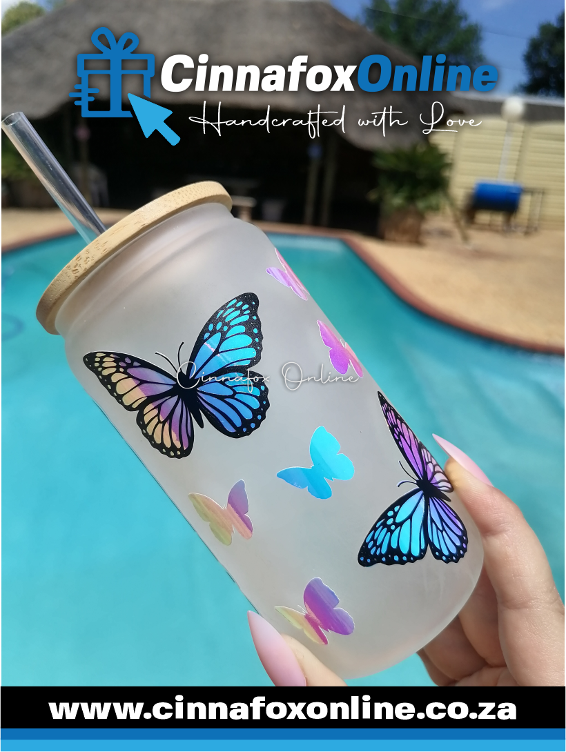 Custom Name - Frosted Glass Cup With Lid & Straw