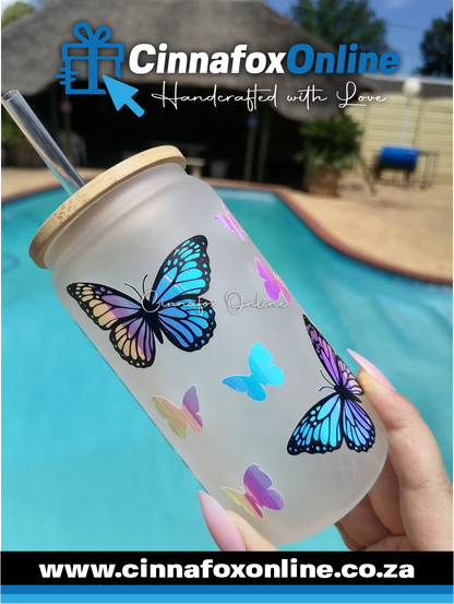 Custom Name - Frosted Glass Cup With Lid & Straw