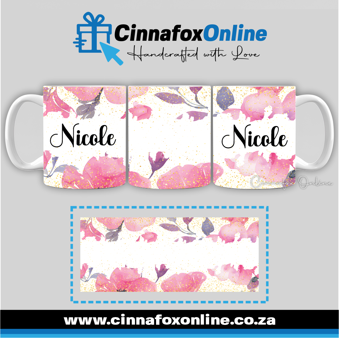 Floral Custom Name 04 - Full Wrap Mug
