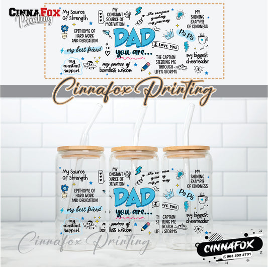 Dad 01 Glass Cup With Lid & Straw