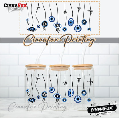 Evil Eye Glass Cup With Lid & Straw