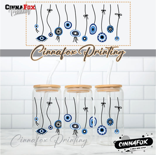 Evil Eye Glass Cup With Lid & Straw