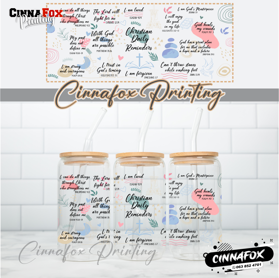 Christian Daily Reminders Glass Cup With Lid & Straw