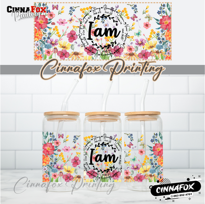 I Am Strong, Beautiful, Chosen Glass Cup With Lid & Straw