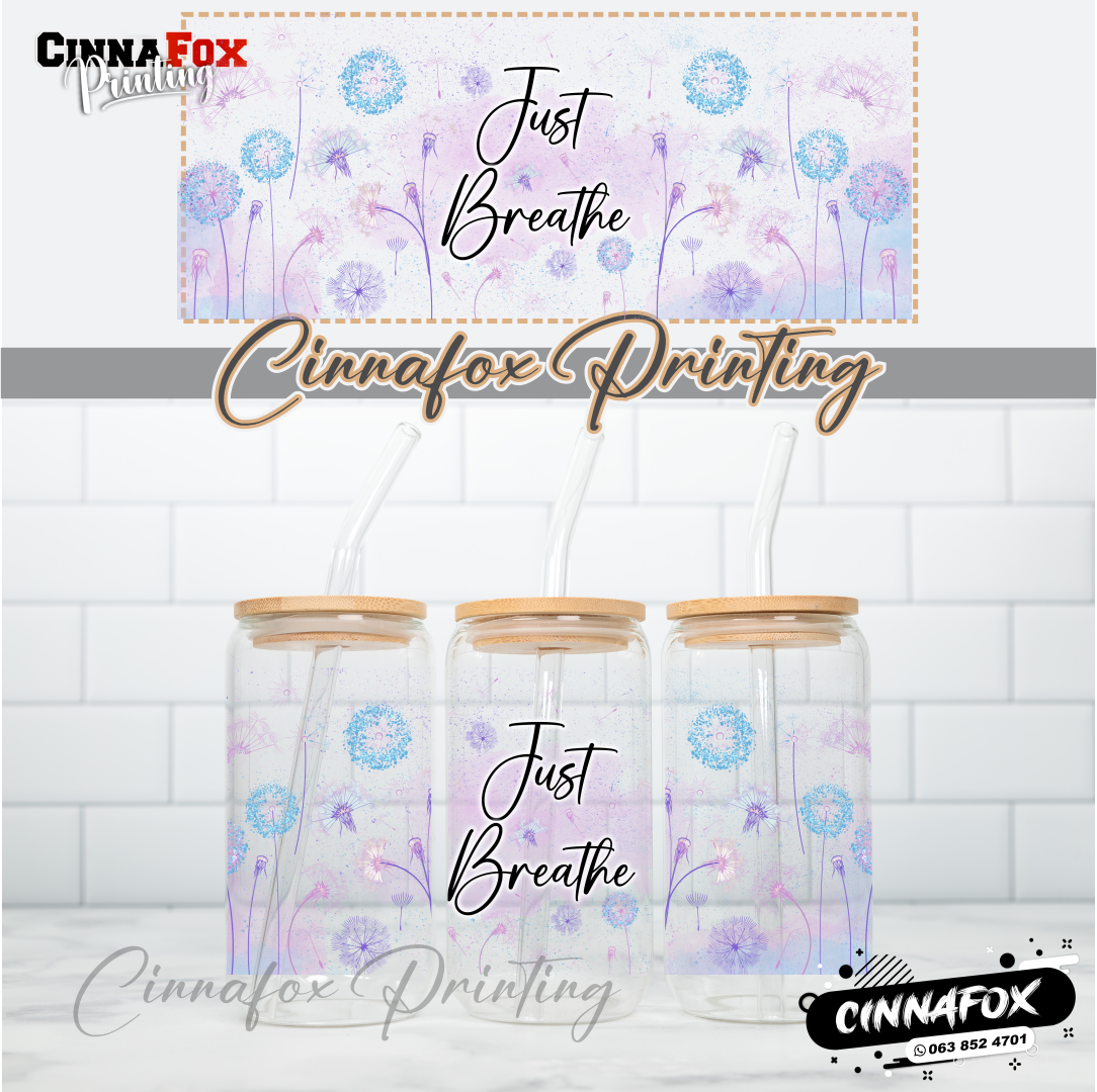 Just Breathe Glass Cup With Lid & Straw