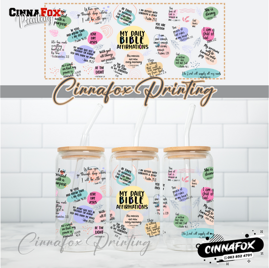 My Daily Bible Affirmations Glass Cup With Lid & Straw