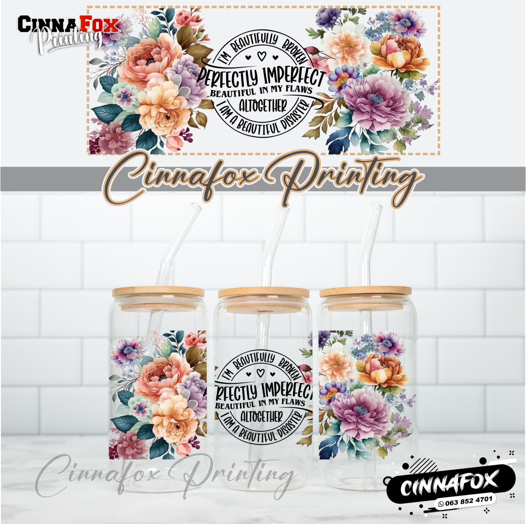 Perfectly Imperfect 03 Glass Cup With Lid & Straw