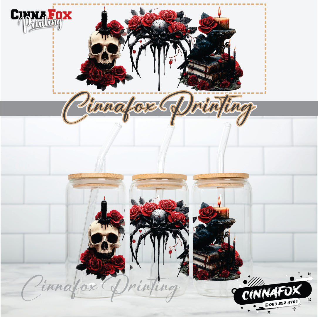 Gothic Glass Cup With Lid & Straw