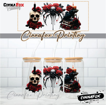 Gothic Glass Cup With Lid & Straw