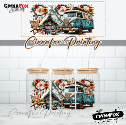 Boho Hippie Glass Cup With Lid & Straw