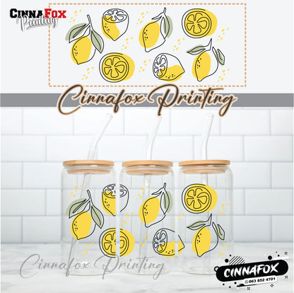 Lemons 01 Glass Cup With Lid & Straw