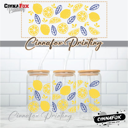 Lemons 02 Glass Cup With Lid & Straw