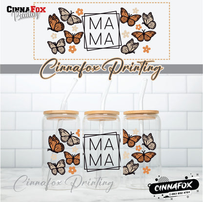 MAMA Butterfly Glass Cup With Lid & Straw