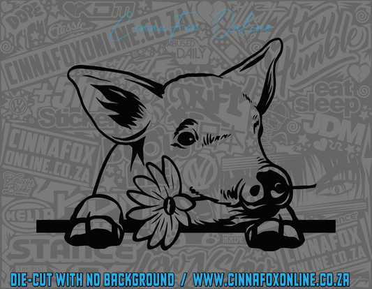 Peeking Pig Flower Decal