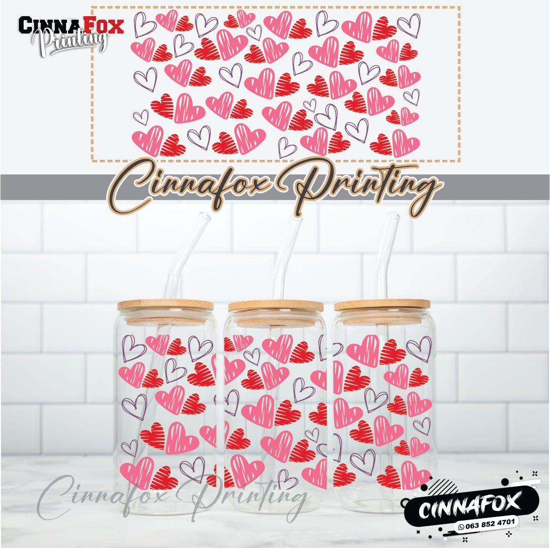 Hearts 01 Glass Cup With Lid & Straw