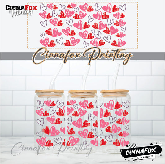 Hearts 01 Glass Cup With Lid & Straw