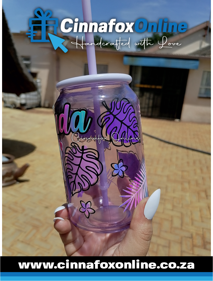 Custom Name - Purple 02 Glass Cup With Lid & Straw