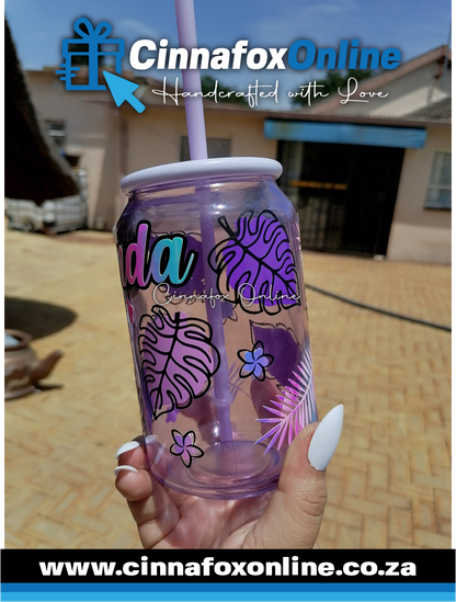 Custom Name - Purple 02 Glass Cup With Lid & Straw