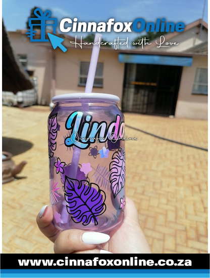 Custom Name - Purple 02 Glass Cup With Lid & Straw