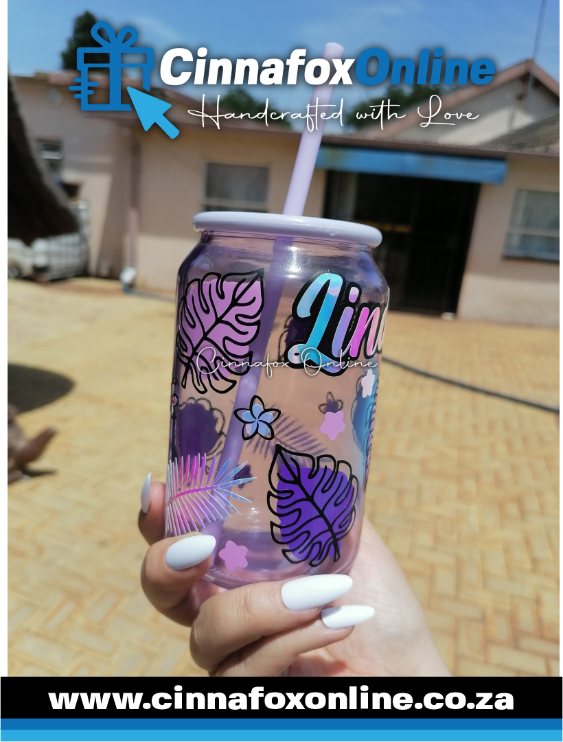 Custom Name - Purple 02 Glass Cup With Lid & Straw