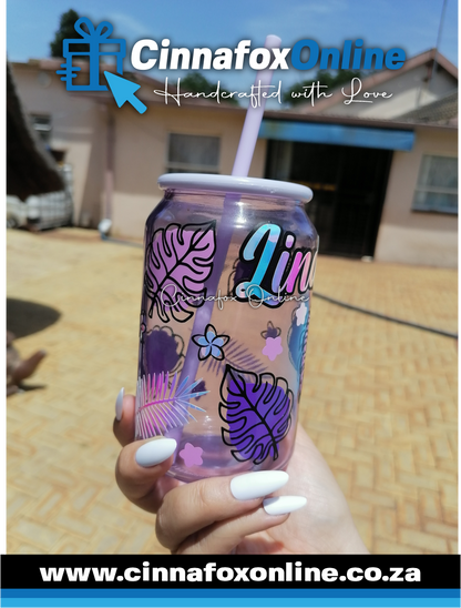 Custom Name - Purple 02 Glass Cup With Lid & Straw