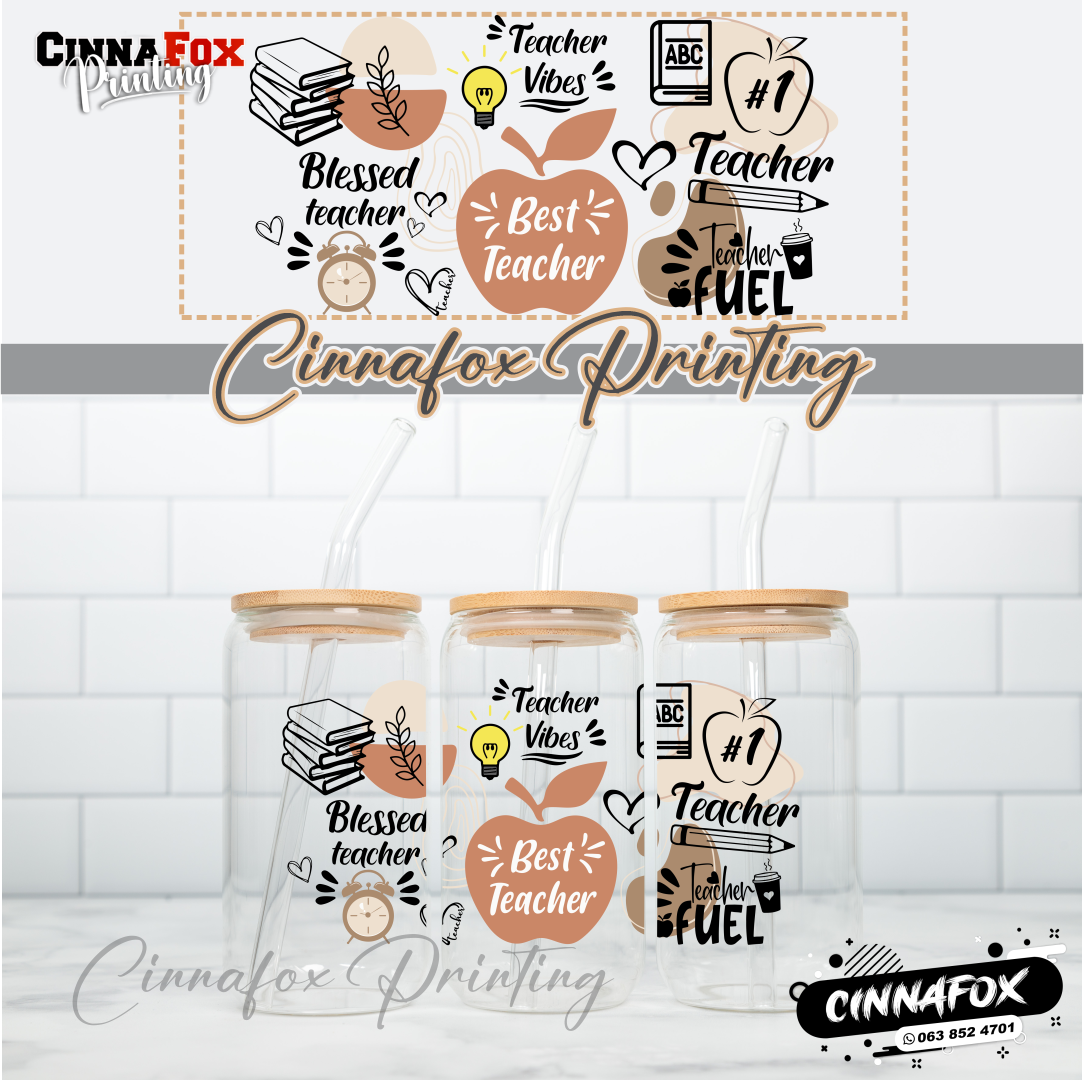 Best Teacher Glass Cup With Lid & Straw